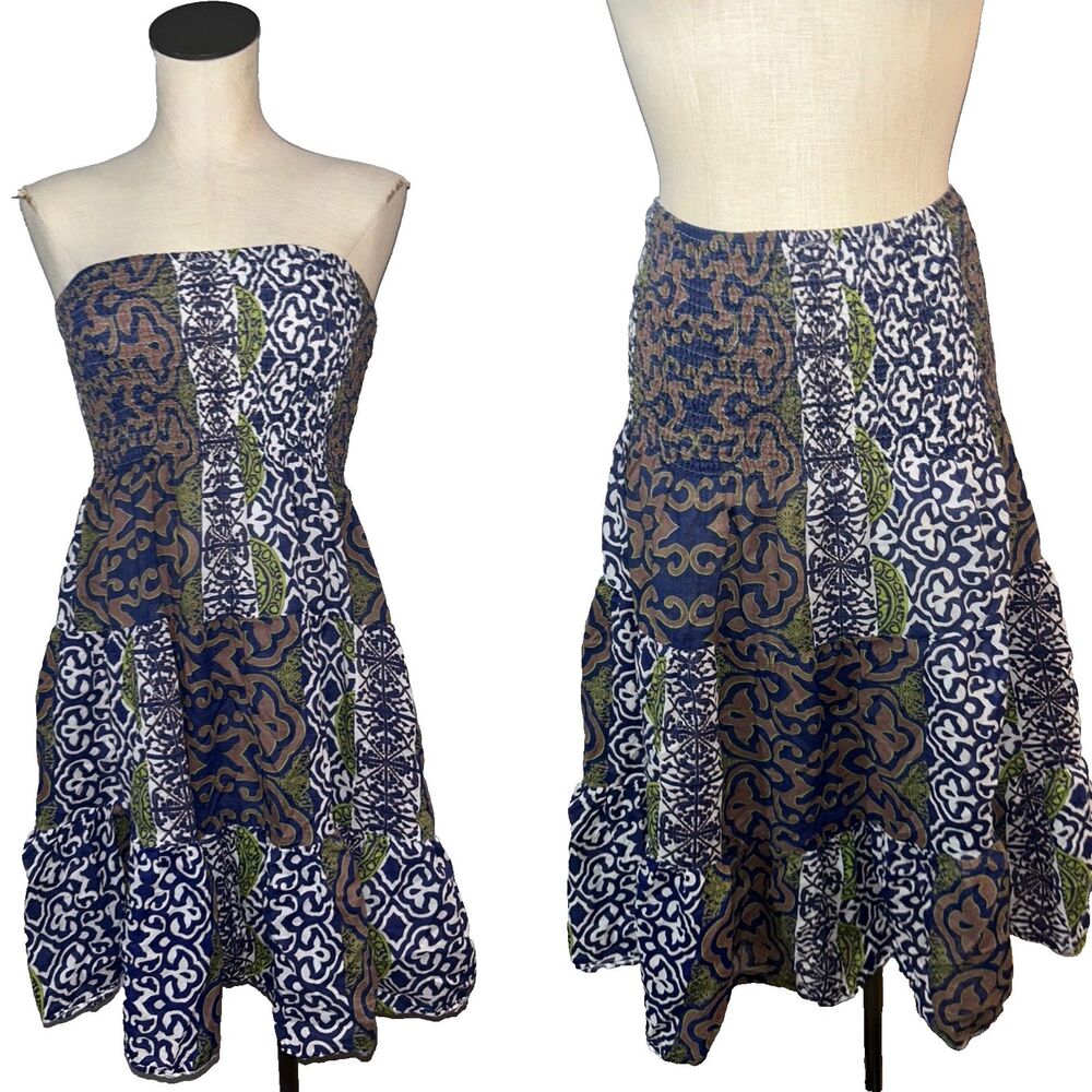 Clubz Women’s Vintage Y2K 2-in-1 Convertible Dress/Skirt size L Smocked Cotton